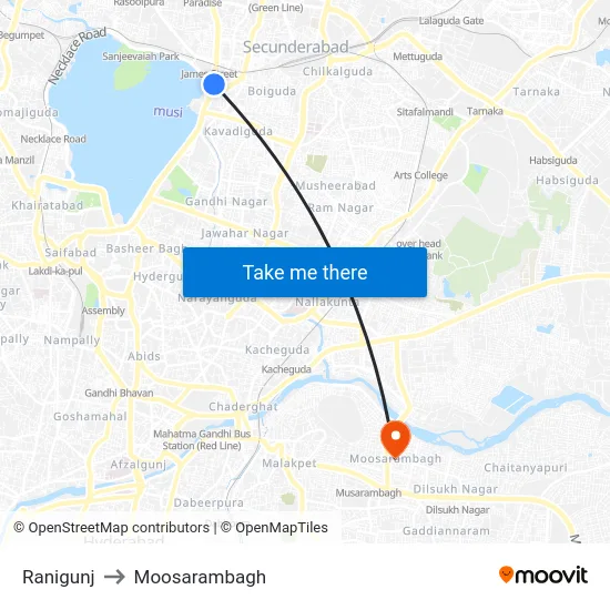 Ranigunj to Moosarambagh map