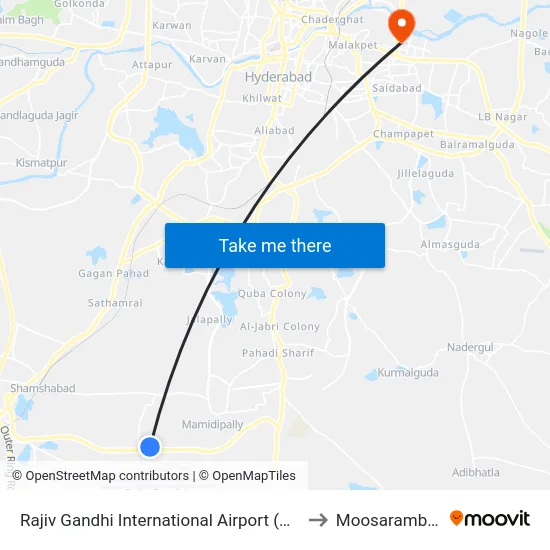 Rajiv Gandhi International Airport (R.G.I.A) to Moosarambagh map