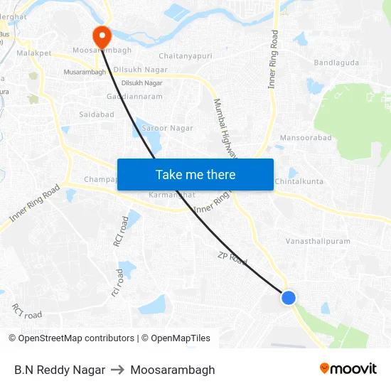 B.N Reddy Nagar to Moosarambagh map