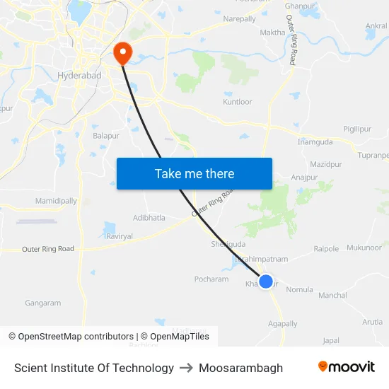 Scient Institute Of Technology to Moosarambagh map