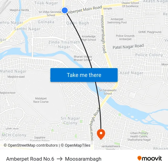 Amberpet Road No.6 to Moosarambagh map