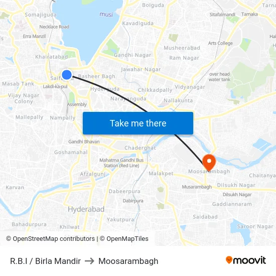 R.B.I / Birla Mandir to Moosarambagh map