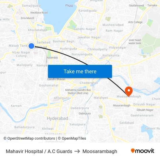 Mahavir Hospital / A.C Guards to Moosarambagh map