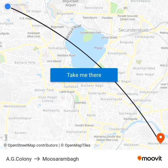 A.G.Colony to Moosarambagh map