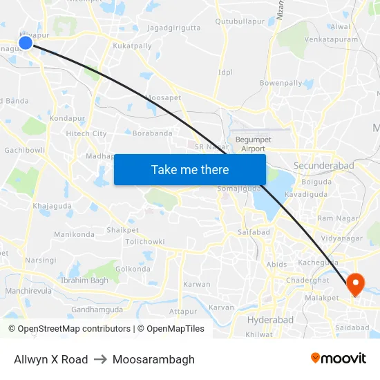 Allwyn X Road to Moosarambagh map