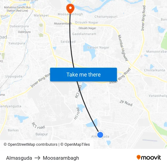 Almasguda to Moosarambagh map