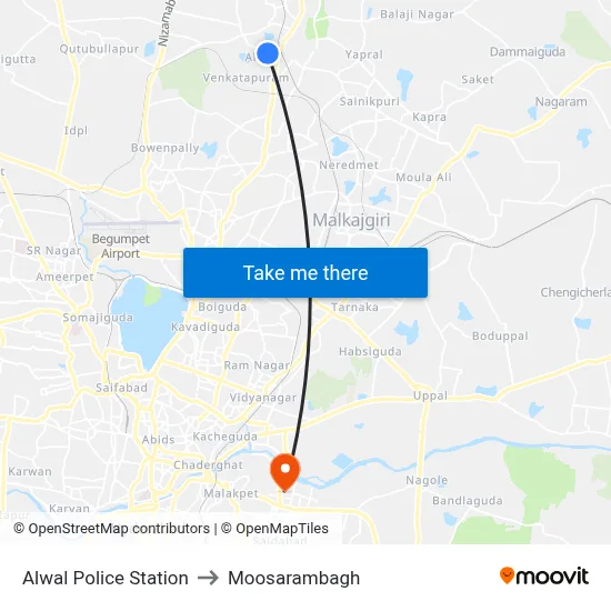 Alwal Police Station to Moosarambagh map