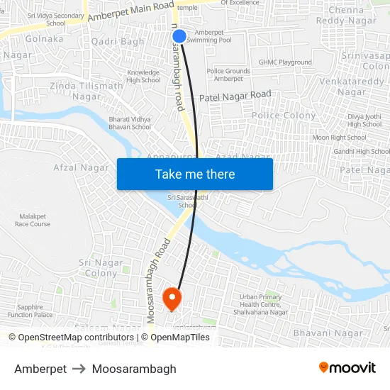 Amberpet to Moosarambagh map