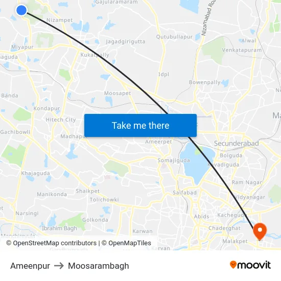 Ameenpur to Moosarambagh map