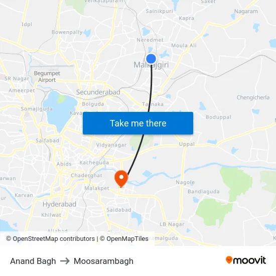 Anand Bagh to Moosarambagh map