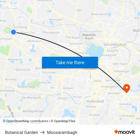 Botanical Garden to Moosarambagh map