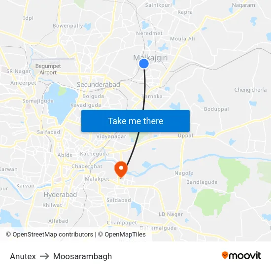 Anutex to Moosarambagh map