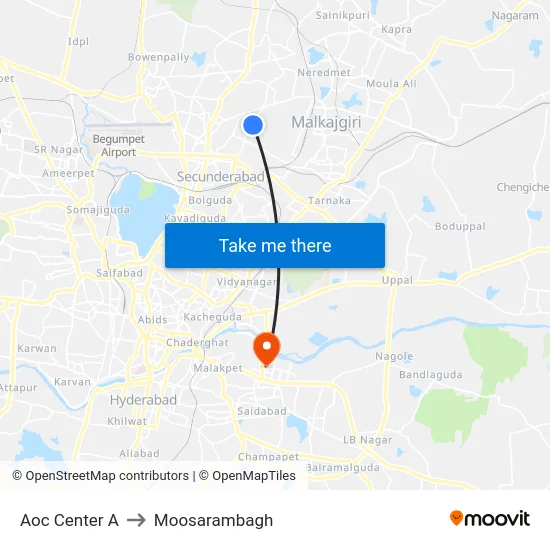 Aoc Center A to Moosarambagh map