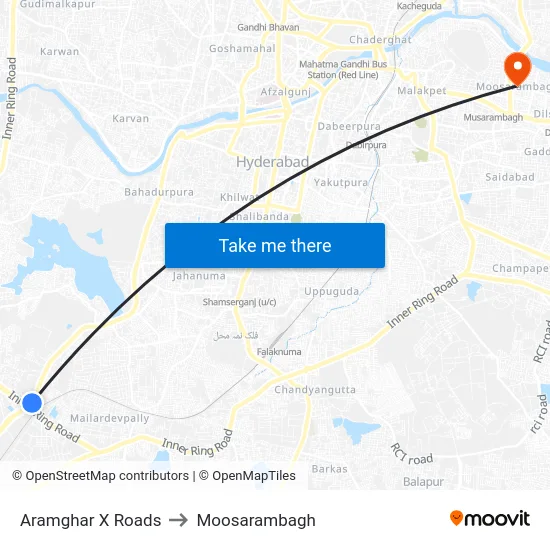 Aramghar X Roads to Moosarambagh map