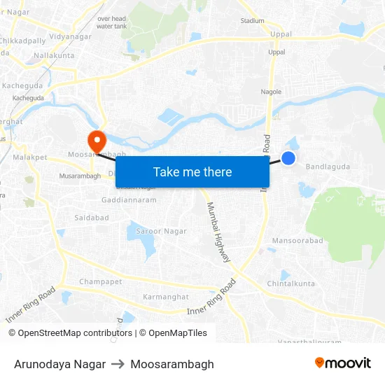 Arunodaya Nagar to Moosarambagh map