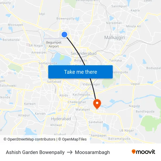 Ashish Garden Bowenpally to Moosarambagh map