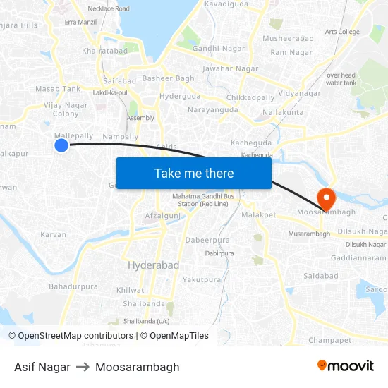 Asif Nagar to Moosarambagh map