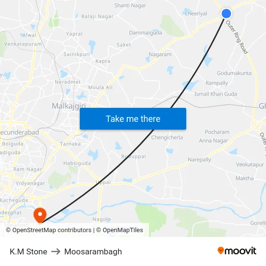 K.M Stone to Moosarambagh map