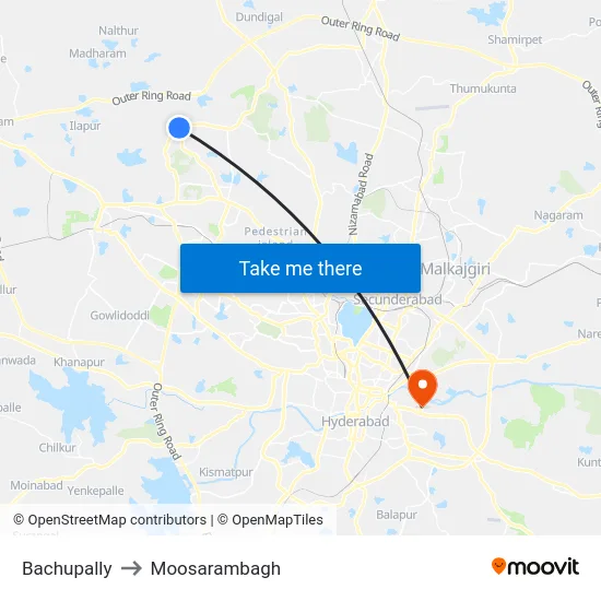 Bachupally to Moosarambagh map