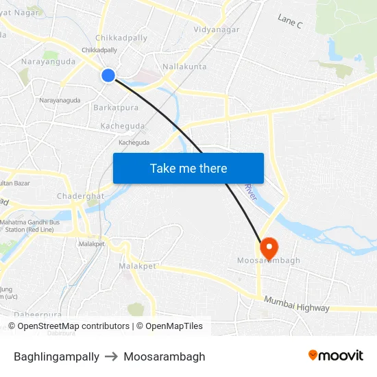 Baghlingampally to Moosarambagh map