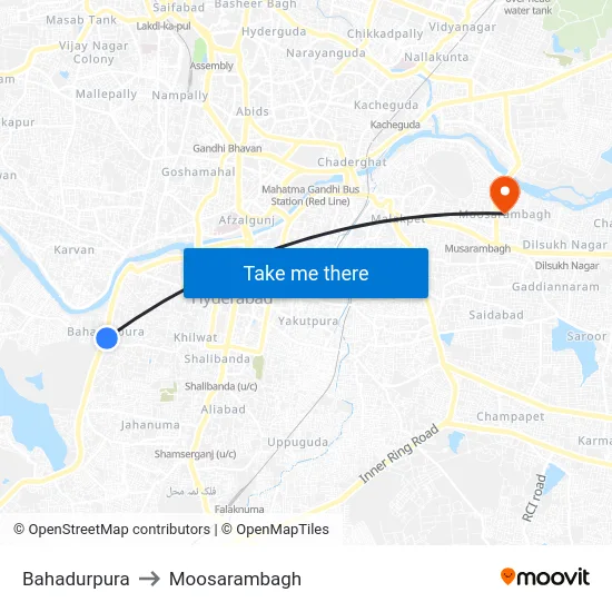 Bahadurpura to Moosarambagh map