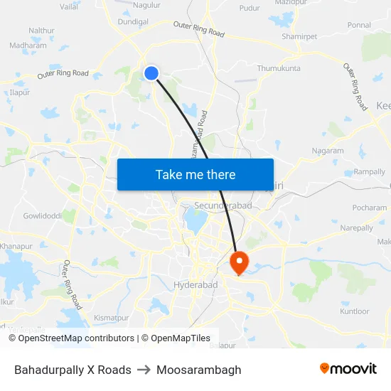 Bahadurpally X Roads to Moosarambagh map