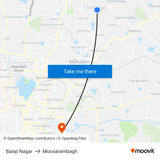 Balaji Nagar to Moosarambagh map