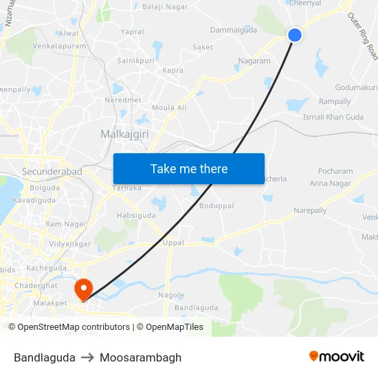 Bandlaguda to Moosarambagh map