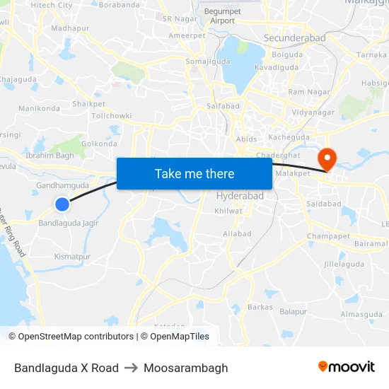 Bandlaguda X Road to Moosarambagh map