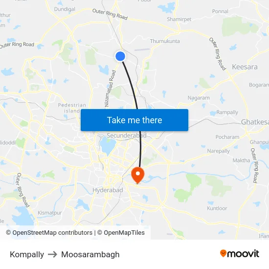 Kompally to Moosarambagh map
