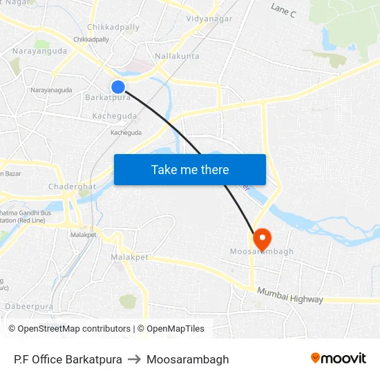 P.F Office Barkatpura to Moosarambagh map