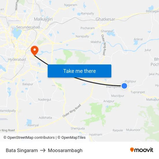 Bata Singaram to Moosarambagh map
