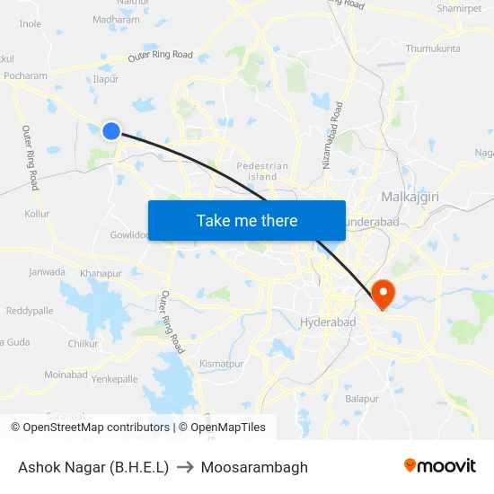 Ashok Nagar (B.H.E.L) to Moosarambagh map