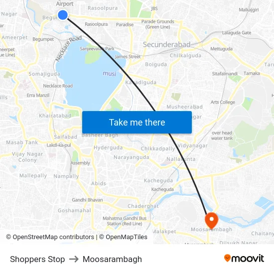 Shoppers Stop to Moosarambagh map