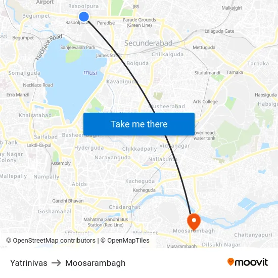 Yatrinivas to Moosarambagh map