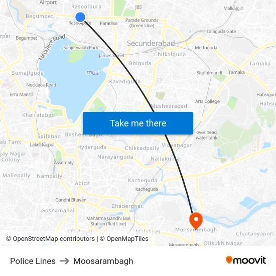 Police Lines to Moosarambagh map