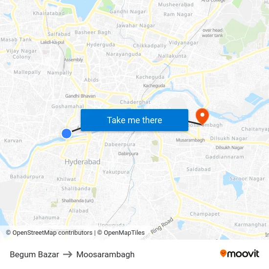 Begum Bazar to Moosarambagh map