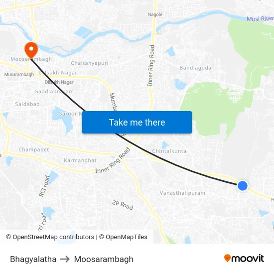 Bhagyalatha to Moosarambagh map