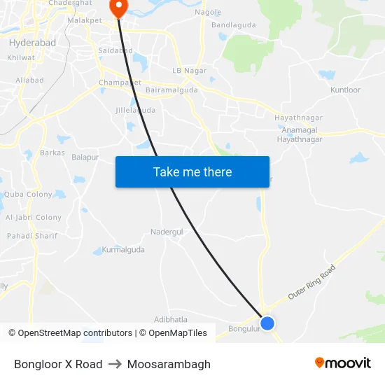 Bongloor X Road to Moosarambagh map