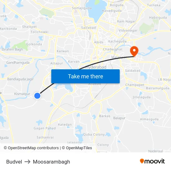 Budvel to Moosarambagh map