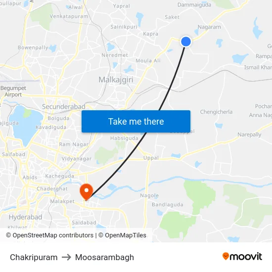 Chakripuram to Moosarambagh map