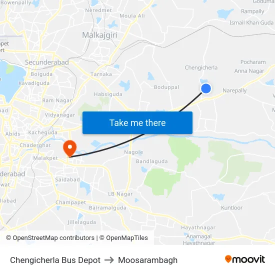 Chengicherla Bus Depot to Moosarambagh map