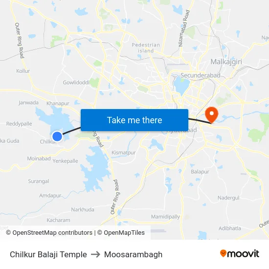 Chilkur Balaji Temple to Moosarambagh map