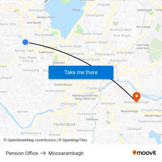 Pension Office to Moosarambagh map