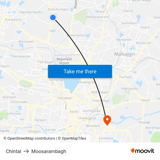 Chintal to Moosarambagh map