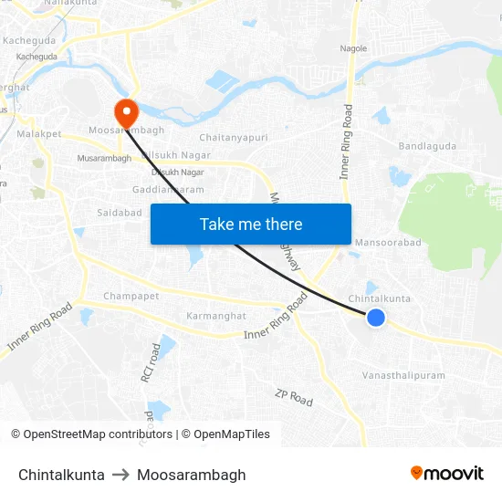 Chintalkunta to Moosarambagh map