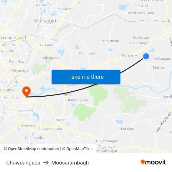 Chowdariguda to Moosarambagh map