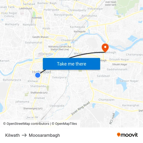 Kilwath to Moosarambagh map