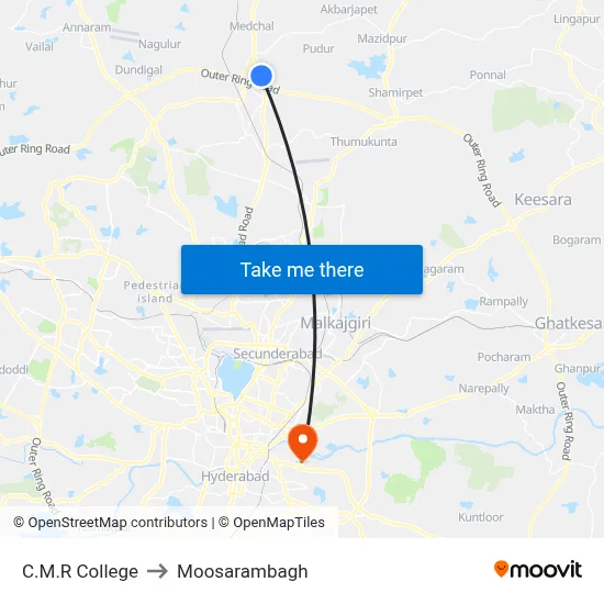 C.M.R College to Moosarambagh map