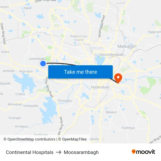 Continental Hospitals to Moosarambagh map